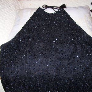 Laurence Kazar Paris - New York Beaded 100% Silk Black Halter Top Size Large